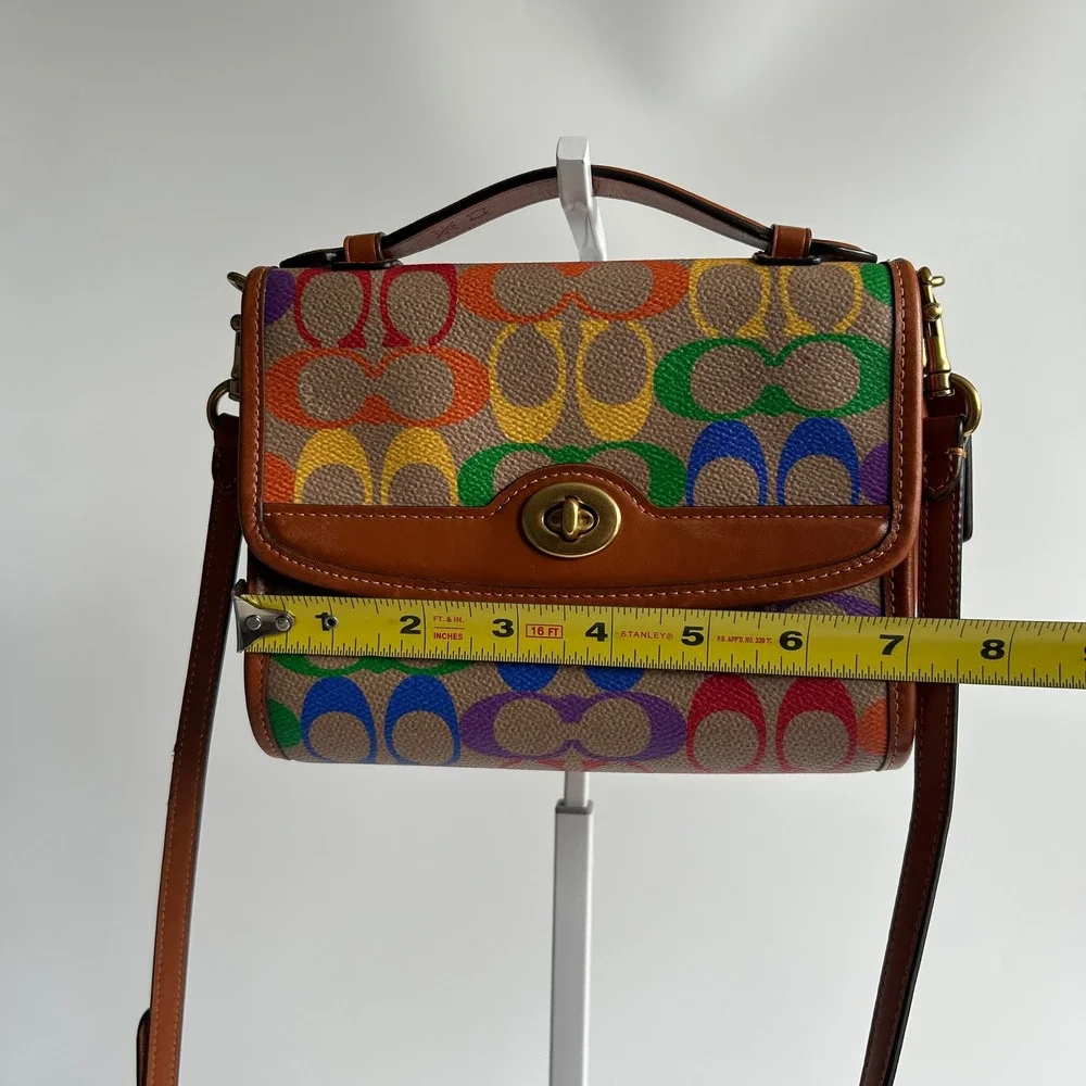Coach Kip Rainbow Signature Canvas Leather Crossbody Bag Excellent